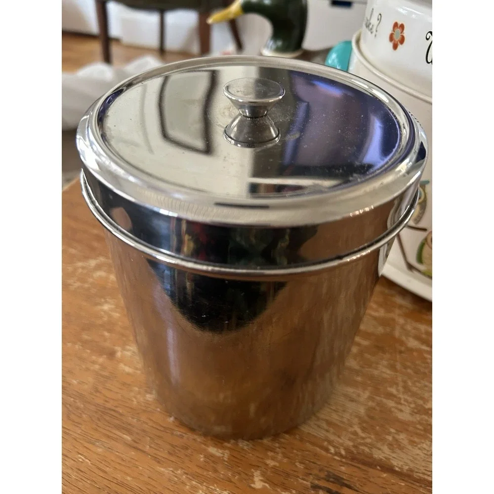 Vintage Stainless Steel Canister Set of 3 w/ Lids MCM Kitchen Storage NESTING